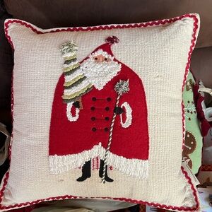 Cost Plus World Market Festive Red and Cream Santa Pillow